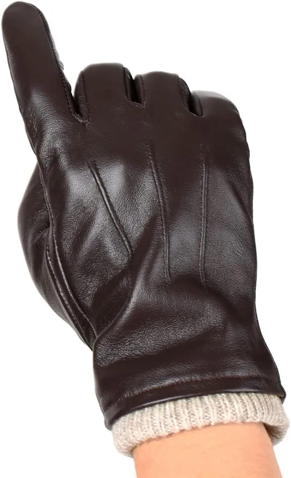 Men Sheepskin Leather Gloves Outdoor Sport Warm Wool Lined Vintage Daily Dress Driving Gloves