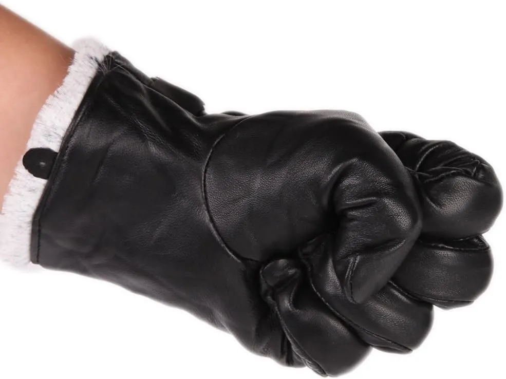 Men Sport Driving Sheepskin Leather Gloves with Wool Leather