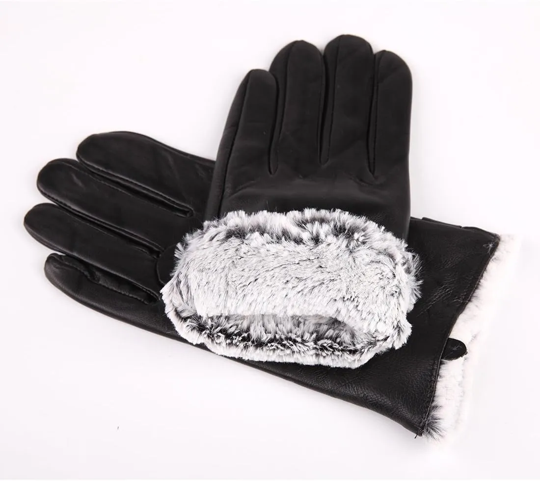 Men Sport Driving Sheepskin Leather Gloves with Wool Leather