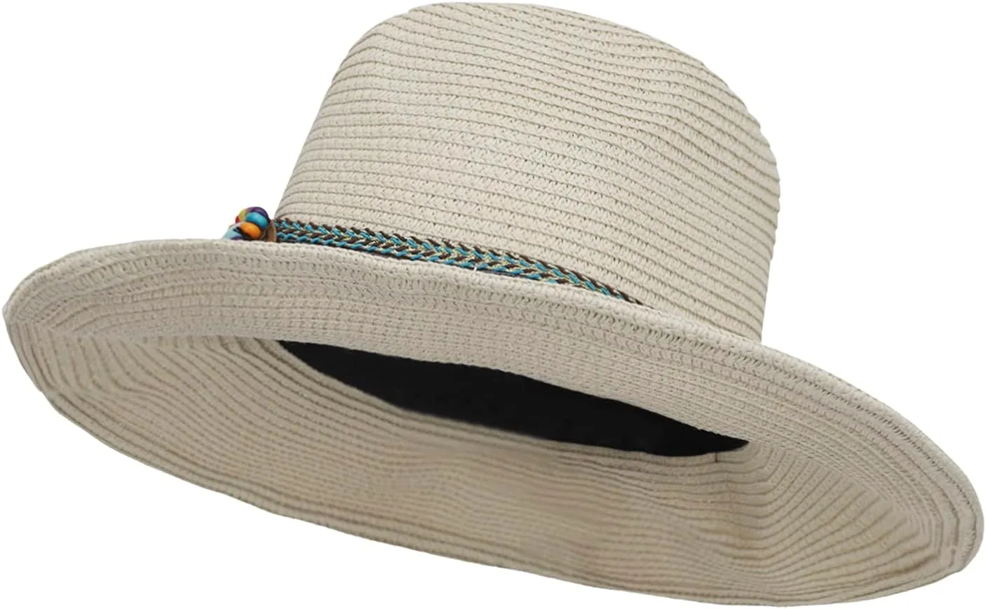 Men Sun Hat Short Brim Cowboy Hat Straw Cap with Sweatband Summer Beach Headgear Party Travel Church Costume Accessories