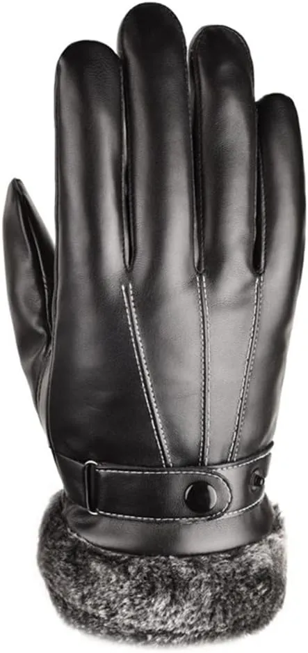 Men Winter Leather Gloves Keep Warm Touchscreen Windproof Driving Fleece Snowboard Outdoor Sport Gloves