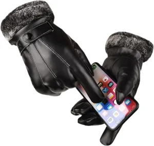 Men Winter Leather Gloves Keep Warm Touchscreen Windproof Driving Fleece Snowboard Outdoor Sport Gloves