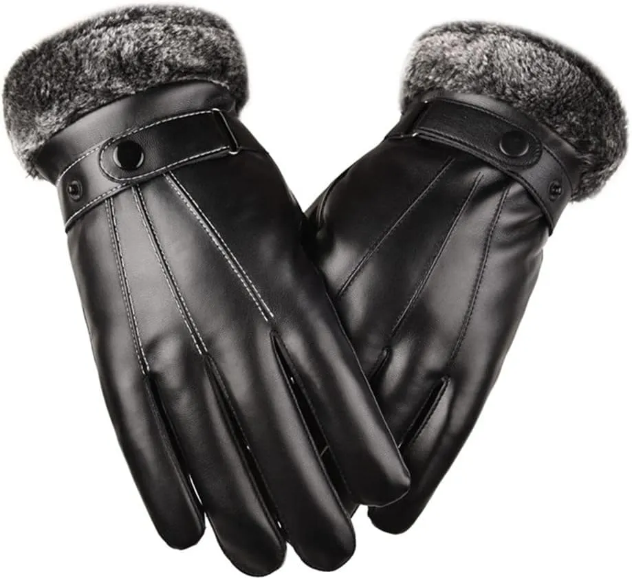 Men Winter Leather Gloves Keep Warm Touchscreen Windproof Driving Fleece Snowboard Outdoor Sport Gloves