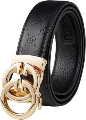 Mens Belt Leather Ratchet Belt For Men Dress and Casual Pants 1 3/8" with Adjustable Buckle, Trim to Fit