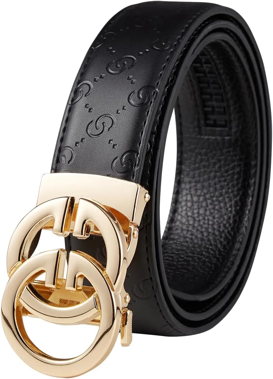 Mens Belt Leather Ratchet Belt For Men Dress and Casual Pants 1 3/8" with Adjustable Buckle, Trim to Fit