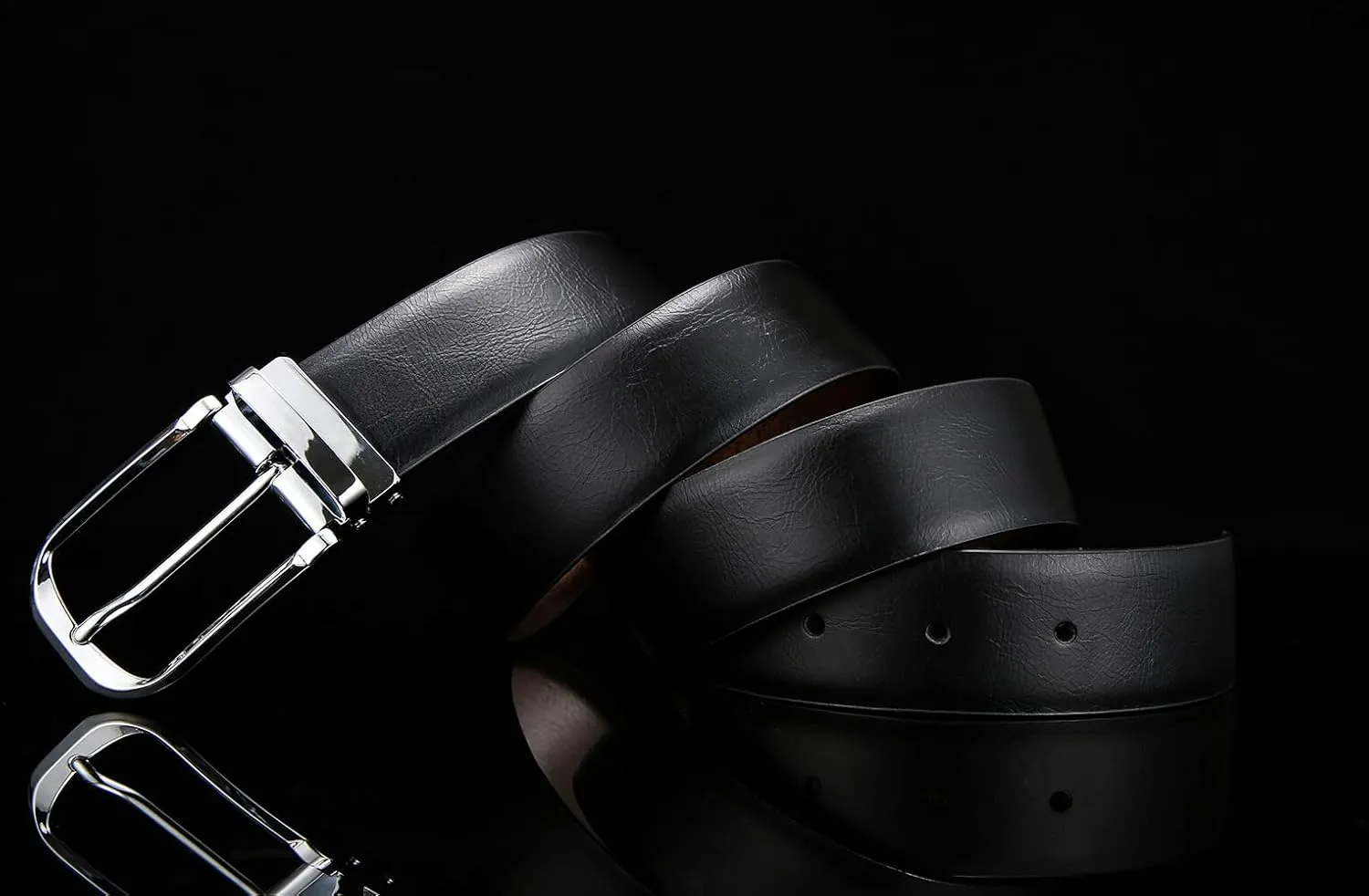Mens Belts Leather Reversible 1.25" Black Dress Belt for Men