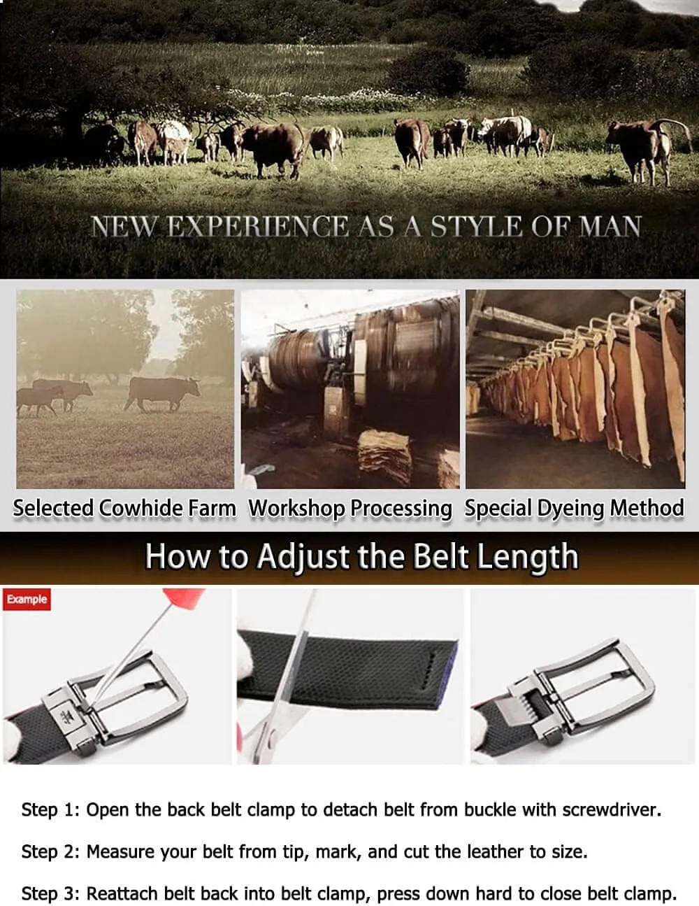 Mens Belts Leather Reversible 1.25" Black Dress Belt for Men