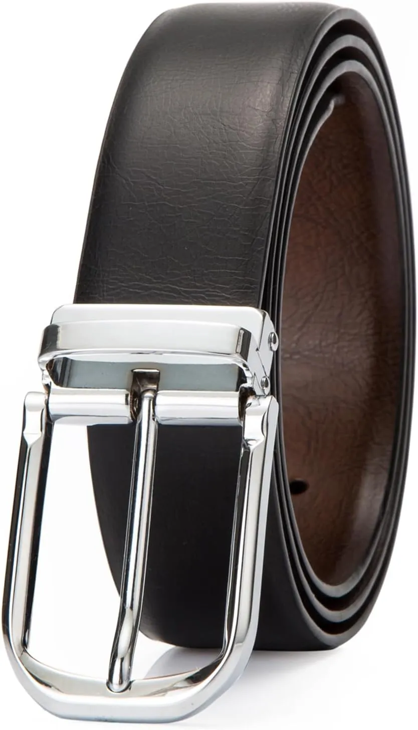 Mens Belts Leather Reversible 1.25" Black Dress Belt for Men