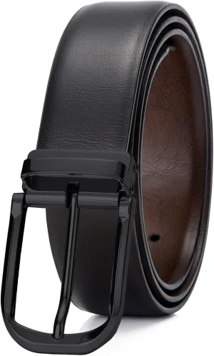 Mens Belts Leather Reversible 1.25" Black Dress Belt for Men