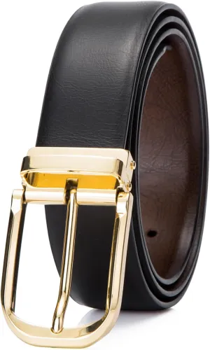 Mens Belts Leather Reversible 1.25" Black Dress Belt for Men