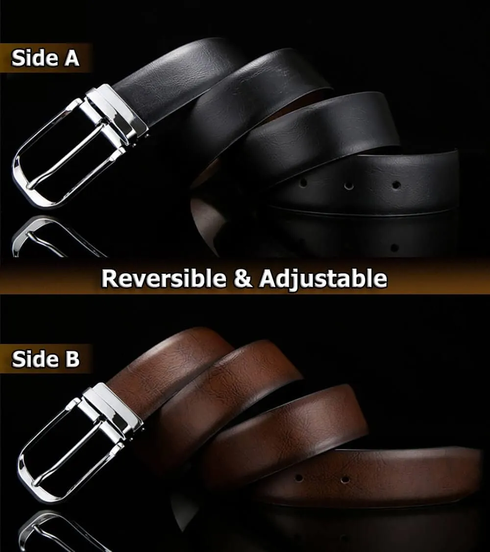 Mens Belts Leather Reversible 1.25" Black Dress Belt for Men