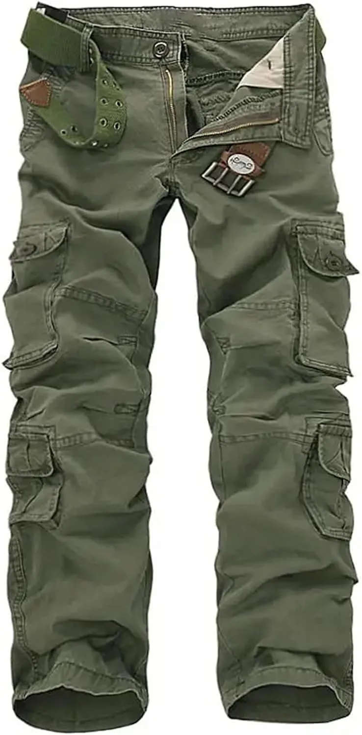 Mens Cargo Pants Multi-Pockets Baggy Men Cotton Pants Casual Overalls Trousers No Belts Plus Size