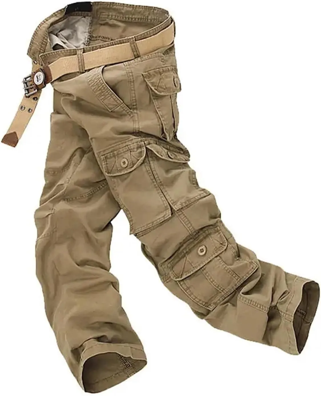 Mens Cargo Pants Multi-Pockets Baggy Men Cotton Pants Casual Overalls Trousers No Belts Plus Size