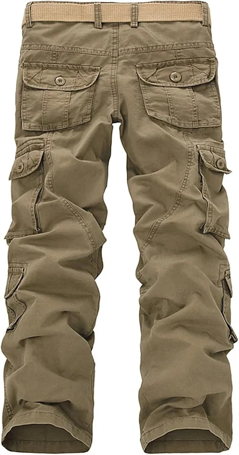 Mens Cargo Pants Multi-Pockets Baggy Men Cotton Pants Casual Overalls Trousers No Belts Plus Size
