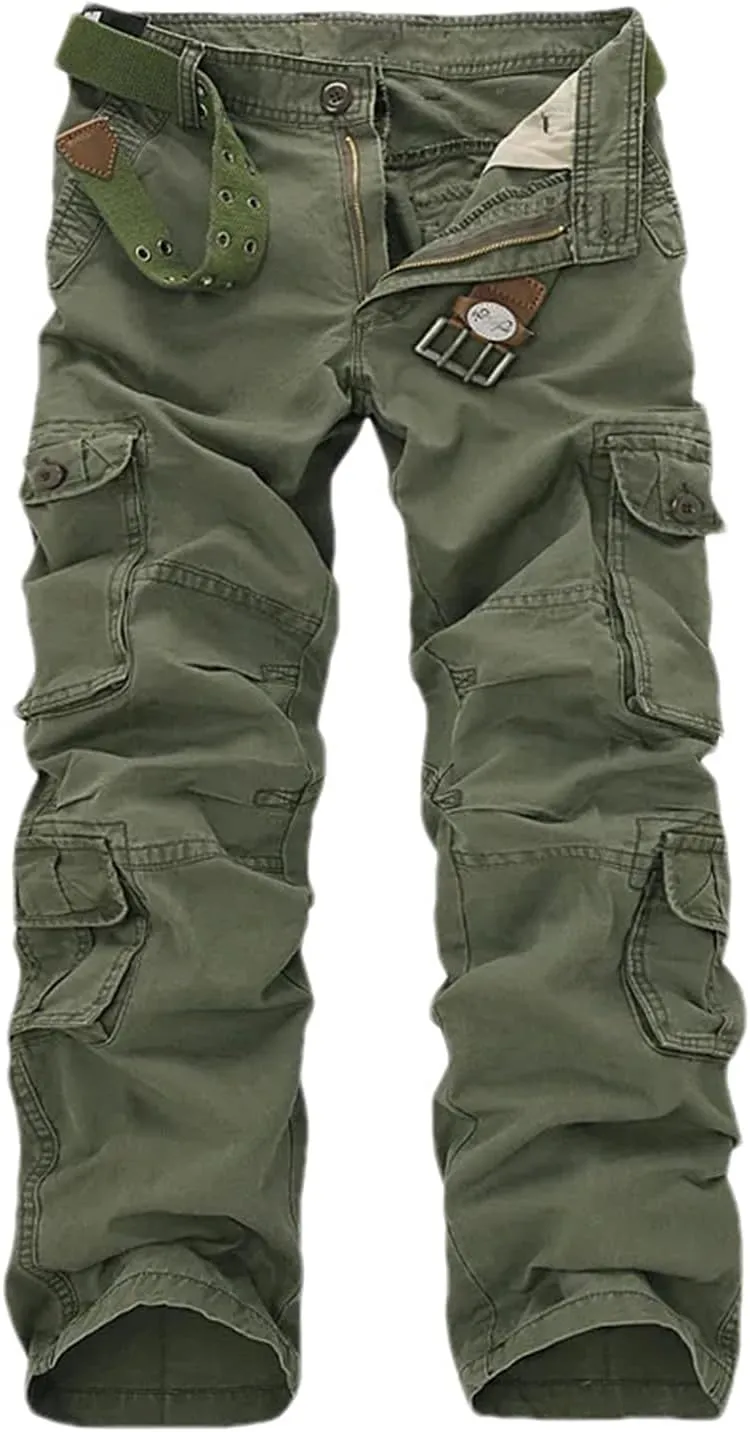 Mens Cargo Pants Multi-Pockets Baggy Men Cotton Pants Casual Overalls Trousers No Belts Plus Size