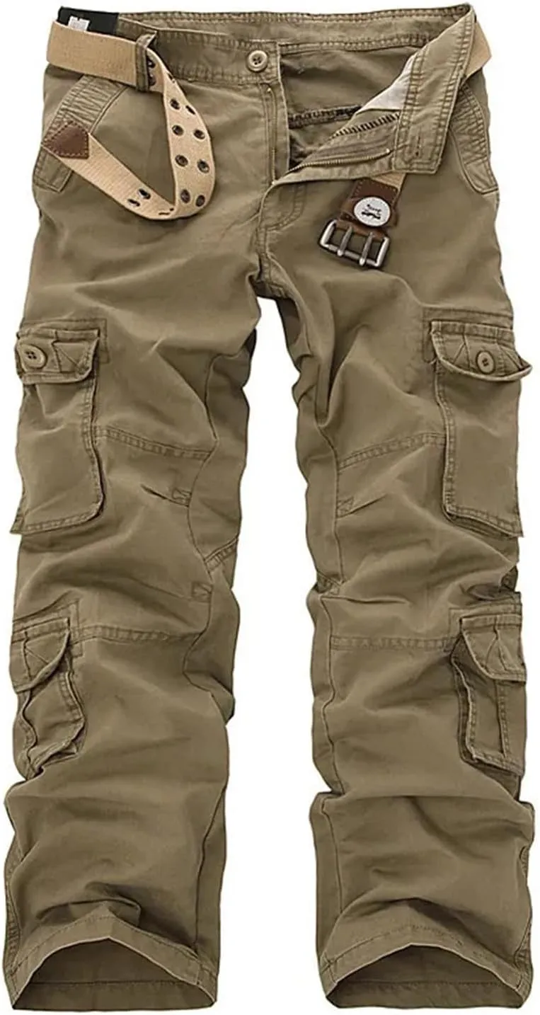 Mens Cargo Pants Multi-Pockets Baggy Men Cotton Pants Casual Overalls Trousers No Belts Plus Size