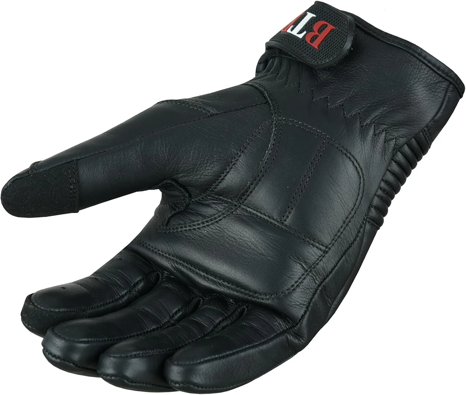 Men's Premium Leather Motorcycle Gloves - Cowhide Aniline, Touch Screen, Full Finger, Knuckle Protection, Zipper & Adjustable Strap