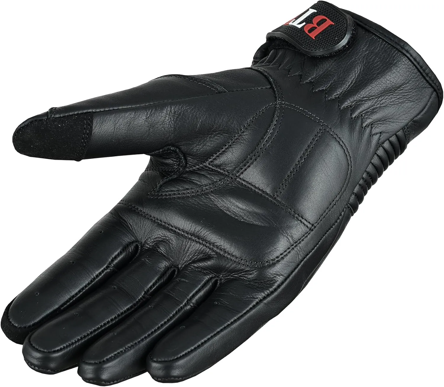 Men's Premium Leather Motorcycle Gloves - Cowhide Aniline, Touch Screen, Full Finger, Knuckle Protection, Zipper & Adjustable Strap
