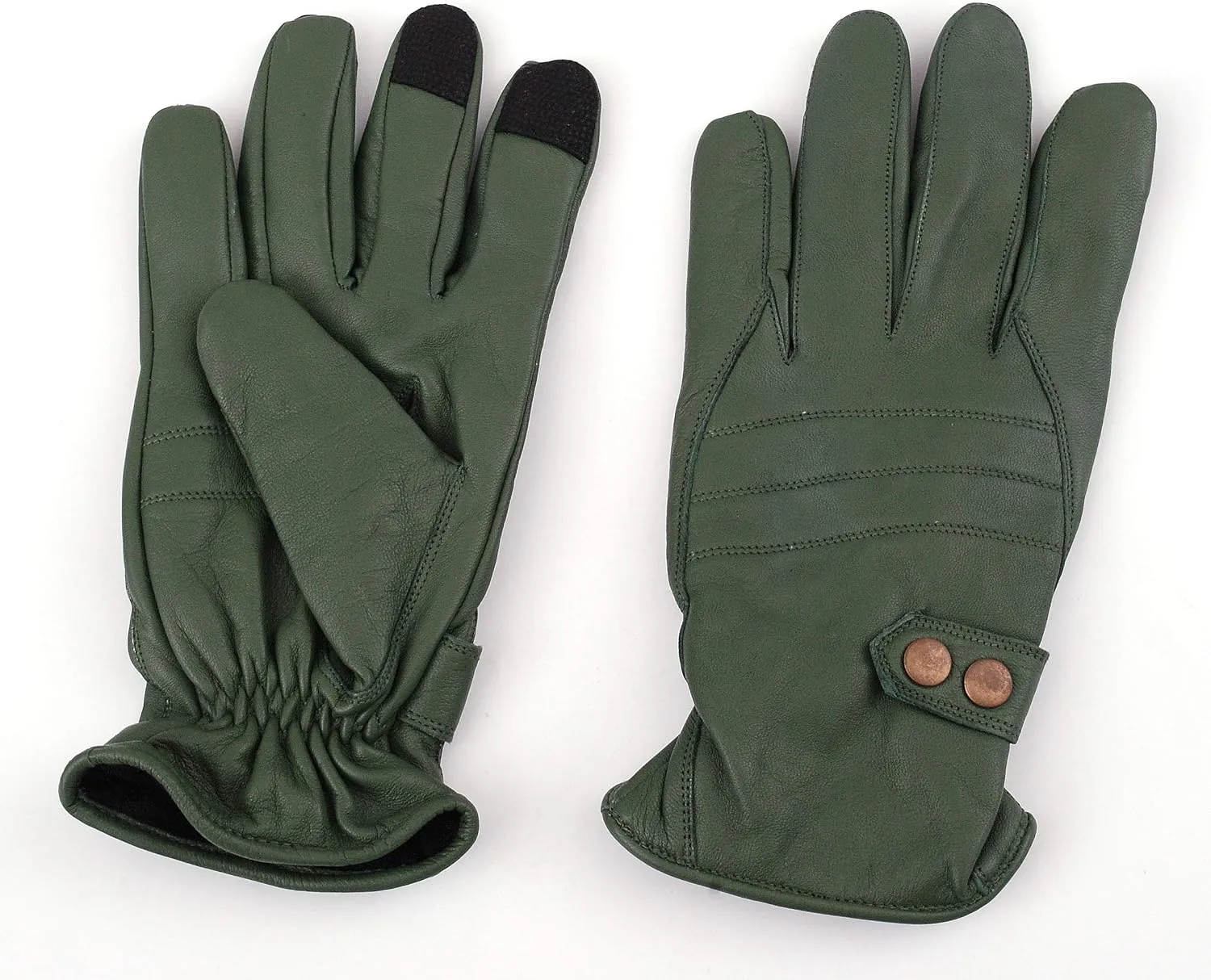 Men's Premium Quality Motorbike Lambskin Leather Winter Warm Dress Driving Cycling Trekking Texting Gloves (Green, Small)