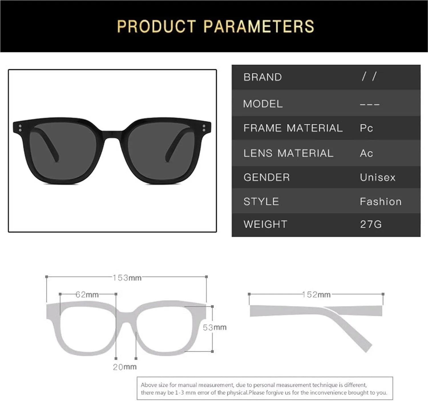 Men's Square Large Frame Sunglasses Outdoor Driving Women's Vacation Sun Glasses