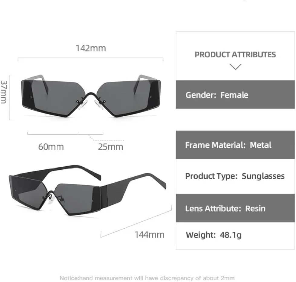 Metal Frame Rimless Wide Legs Cat Eye Sunglasses Women Men Vintage Female Shades Luxury Sun Glasses UV400 Eyewear
