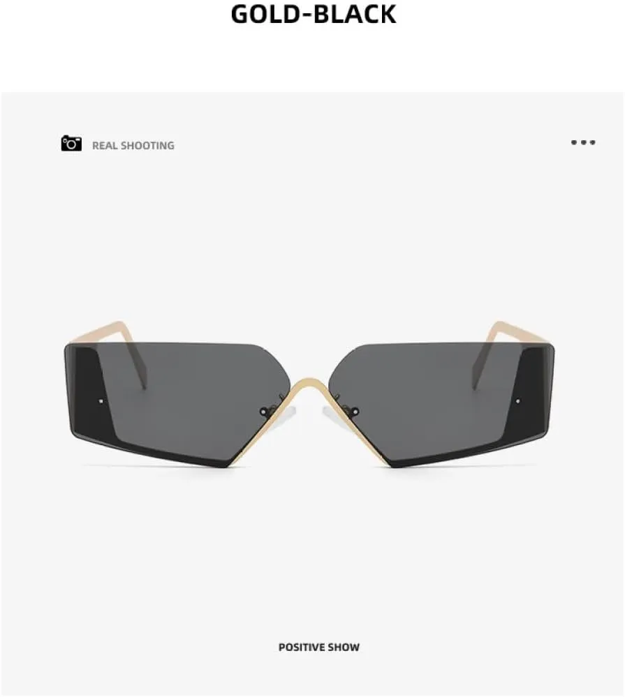 Metal Frame Rimless Wide Legs Cat Eye Sunglasses Women Men Vintage Female Shades Luxury Sun Glasses UV400 Eyewear