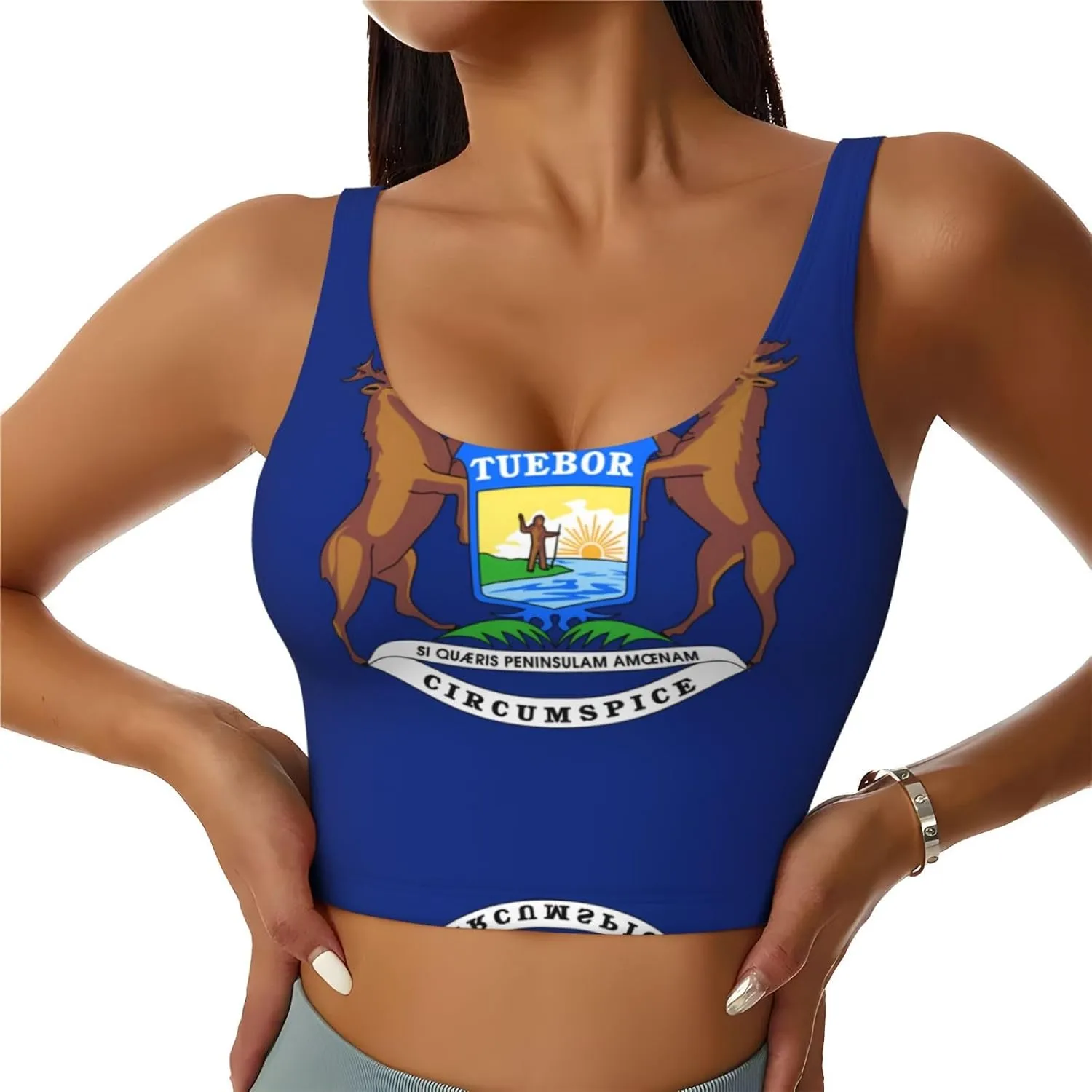 Michigan State Flag Women's Sexy Sports Vest Sleeveless Athletic Gym T-Shirts Vest U-Shaped Back Quick Dry Top