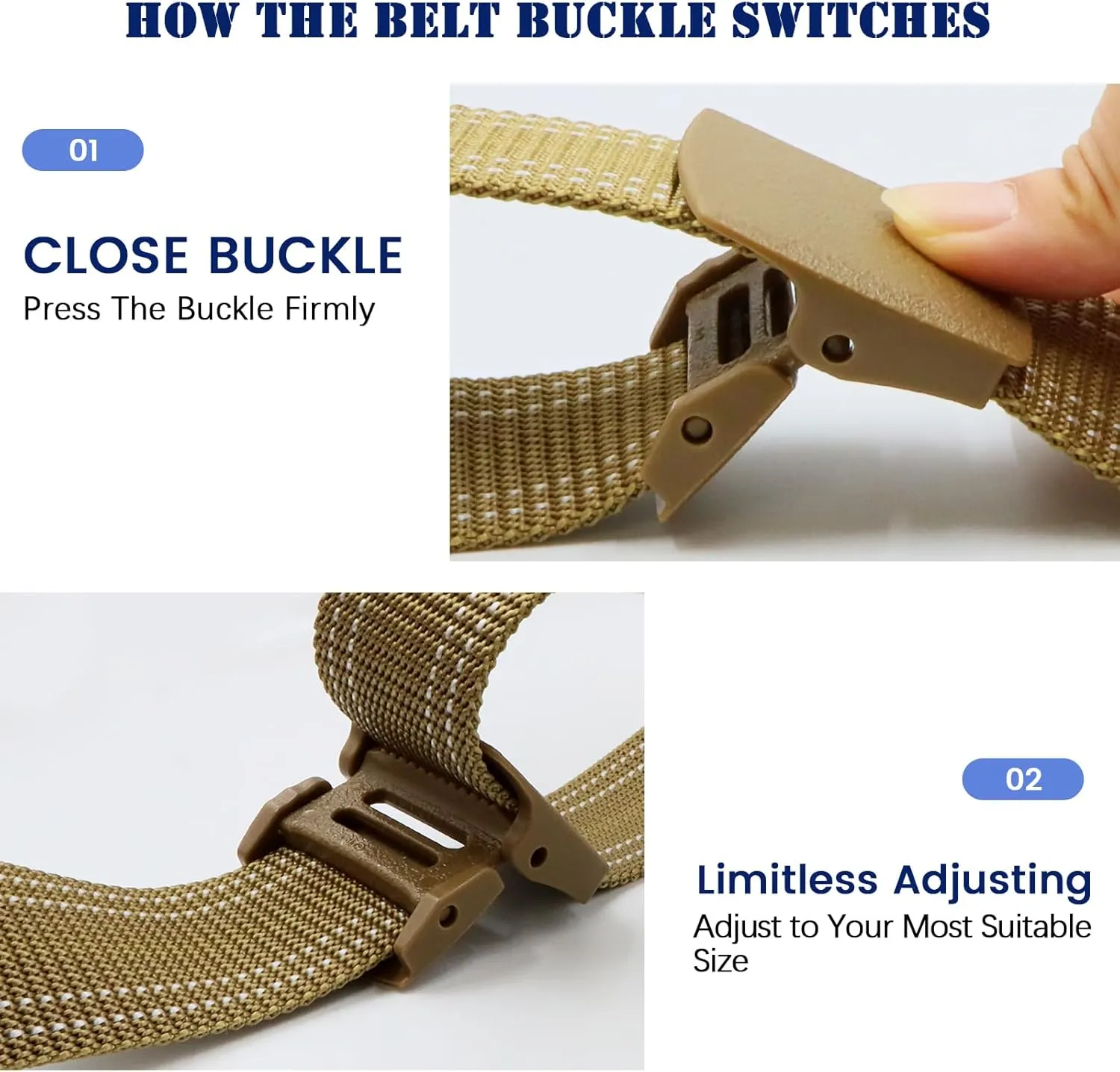 Military Tactical Nylon Mens Belt - Adjustable Web Belts with Non-Metal Buckle for Outdoor Sports, Training, 59 Inches Length