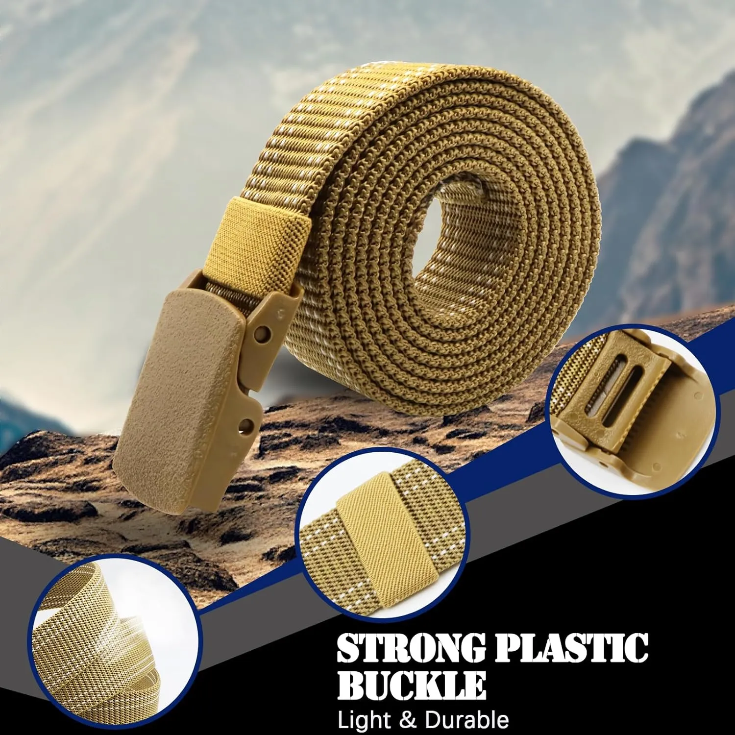 Military Tactical Nylon Mens Belt - Adjustable Web Belts with Non-Metal Buckle for Outdoor Sports, Training, 59 Inches Length
