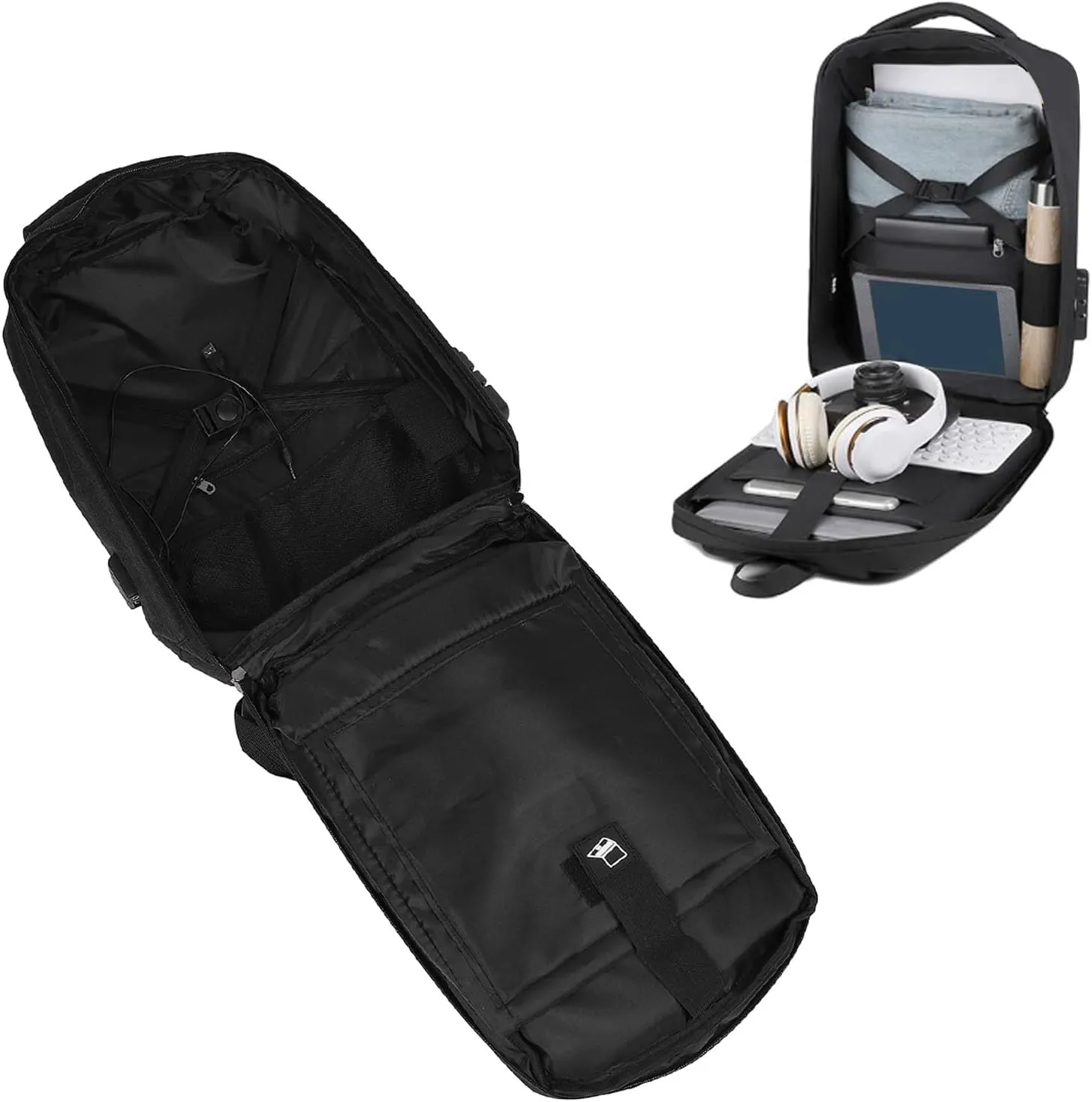 Mini Travel Bag, Travel Backpack, Laptop Backpack, Dish and Accessories, Outdoor Travel Bag with a Combination Lock and Charging Port (Black)