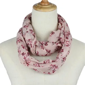 MUSUMI Women Fashion Floral Loop Scarf Autumn Spring Rose Flower Printed Snood Ring Scarves Ladies Twill Viscose Infinity Scarfs (Color : Pink, Size : 130 * 40cm) (Pink 130 * 40cm)