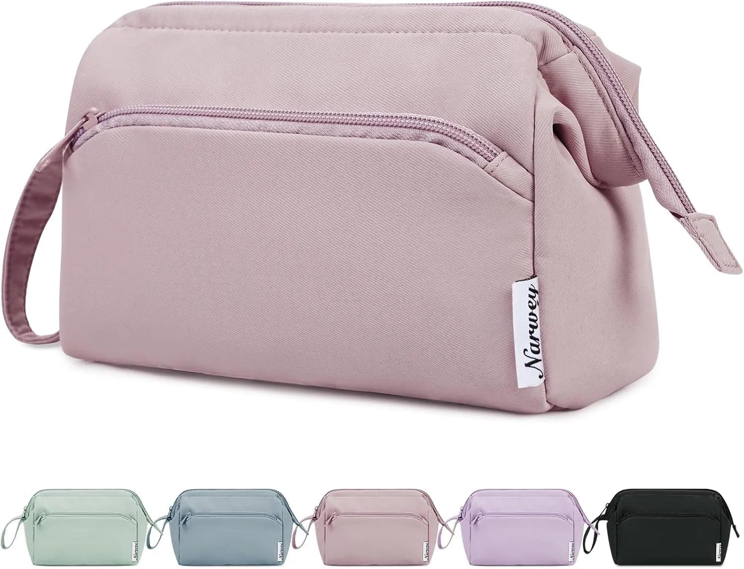 Narwey Large Makeup Bag Women Wide-open Make up Bag Travel Cosmetic Bag Organizer Toiletry Bag for Cosmetics Toiletries Accessories (Dusty Rose)