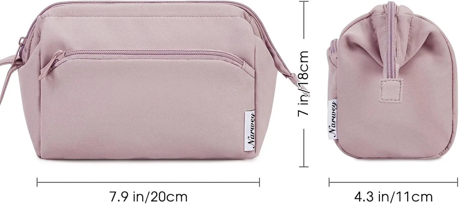 Narwey Large Makeup Bag Women Wide-open Make up Bag Travel Cosmetic Bag Organizer Toiletry Bag for Cosmetics Toiletries Accessories (Dusty Rose)