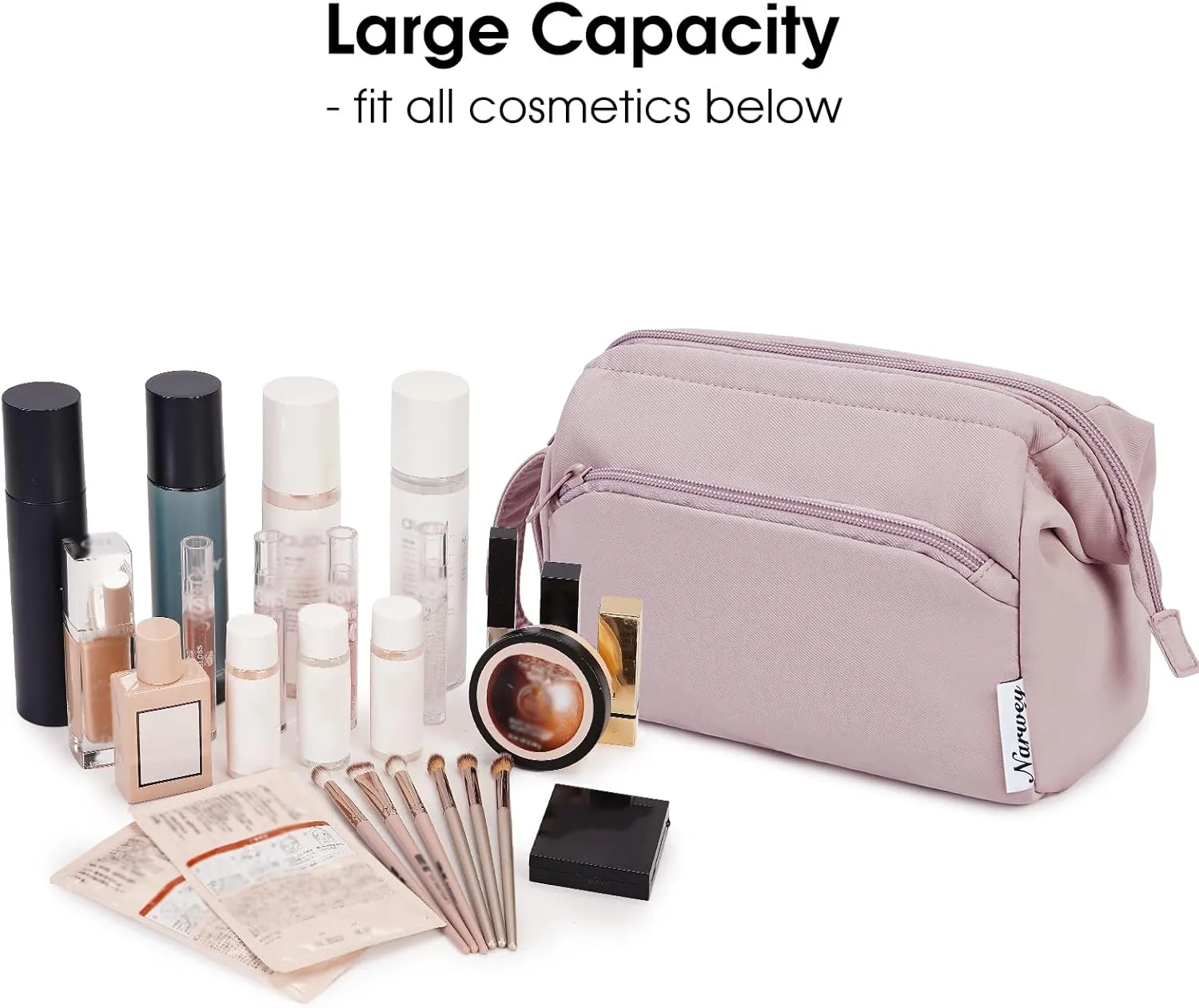 Narwey Large Makeup Bag Women Wide-open Make up Bag Travel Cosmetic Bag Organizer Toiletry Bag for Cosmetics Toiletries Accessories (Dusty Rose)