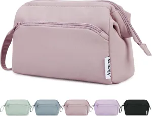 Narwey Large Makeup Bag Women Wide-open Make up Bag Travel Cosmetic Bag Organizer Toiletry Bag for Cosmetics Toiletries Accessories (Dusty Rose)