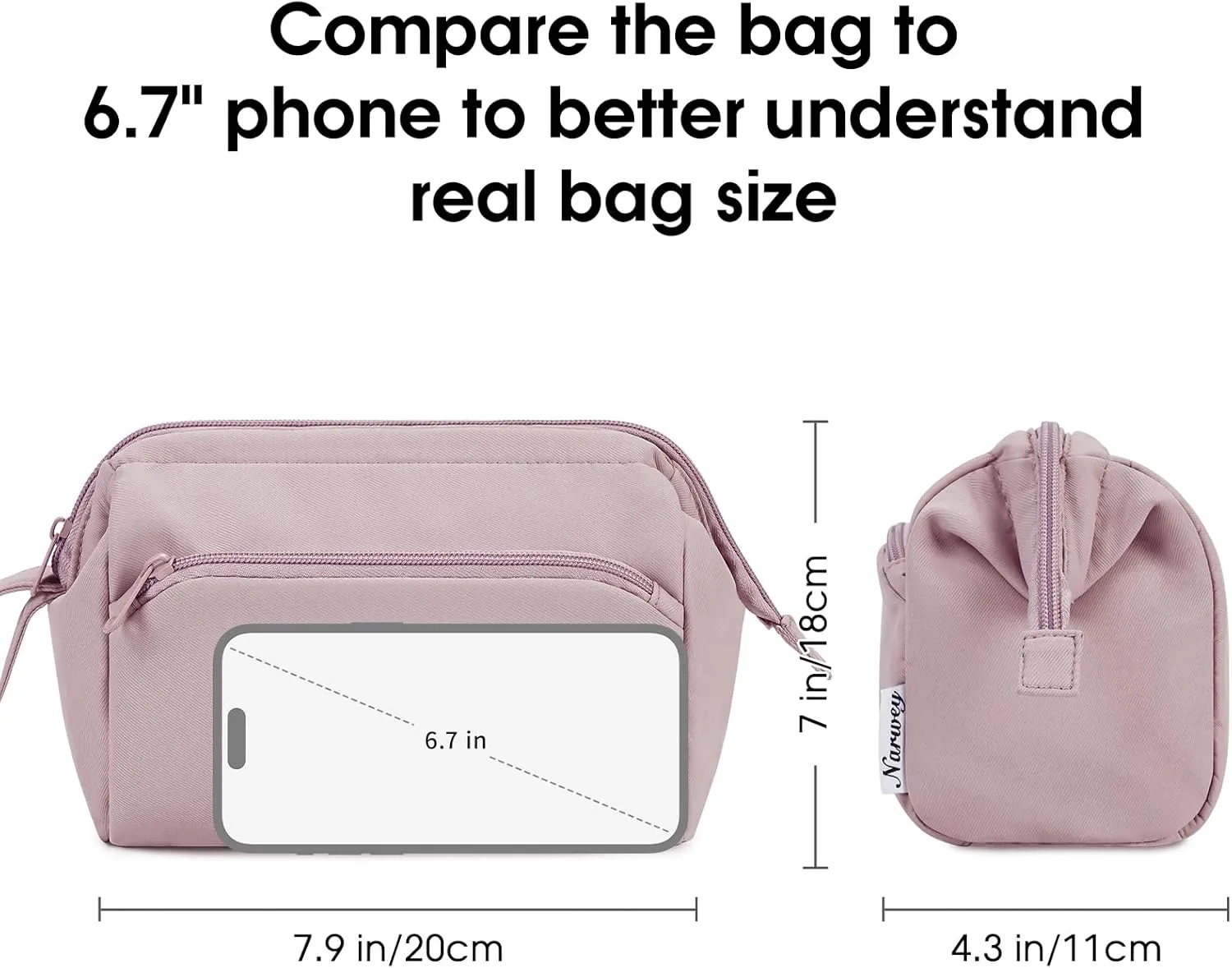 Narwey Large Makeup Bag Women Wide-open Make up Bag Travel Cosmetic Bag Organizer Toiletry Bag for Cosmetics Toiletries Accessories (Dusty Rose)