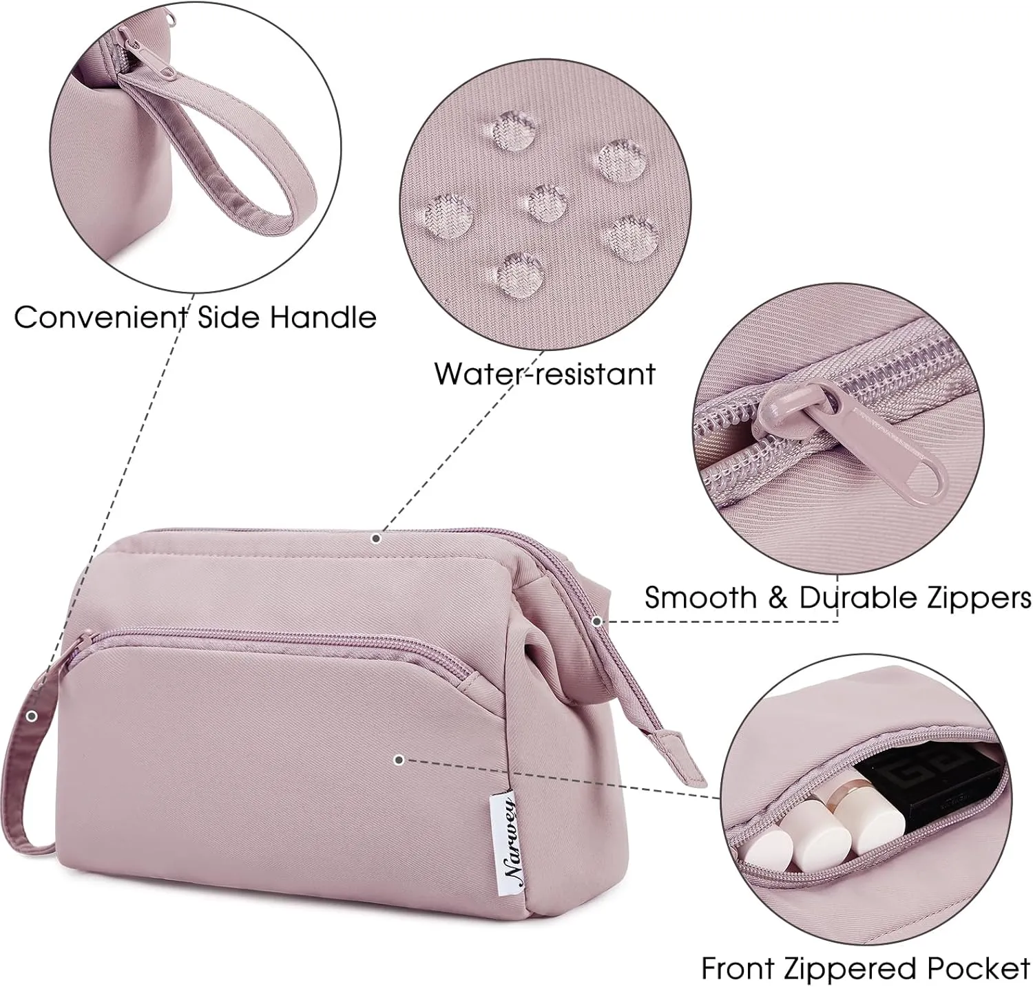 Narwey Large Makeup Bag Women Wide-open Make up Bag Travel Cosmetic Bag Organizer Toiletry Bag for Cosmetics Toiletries Accessories (Dusty Rose)