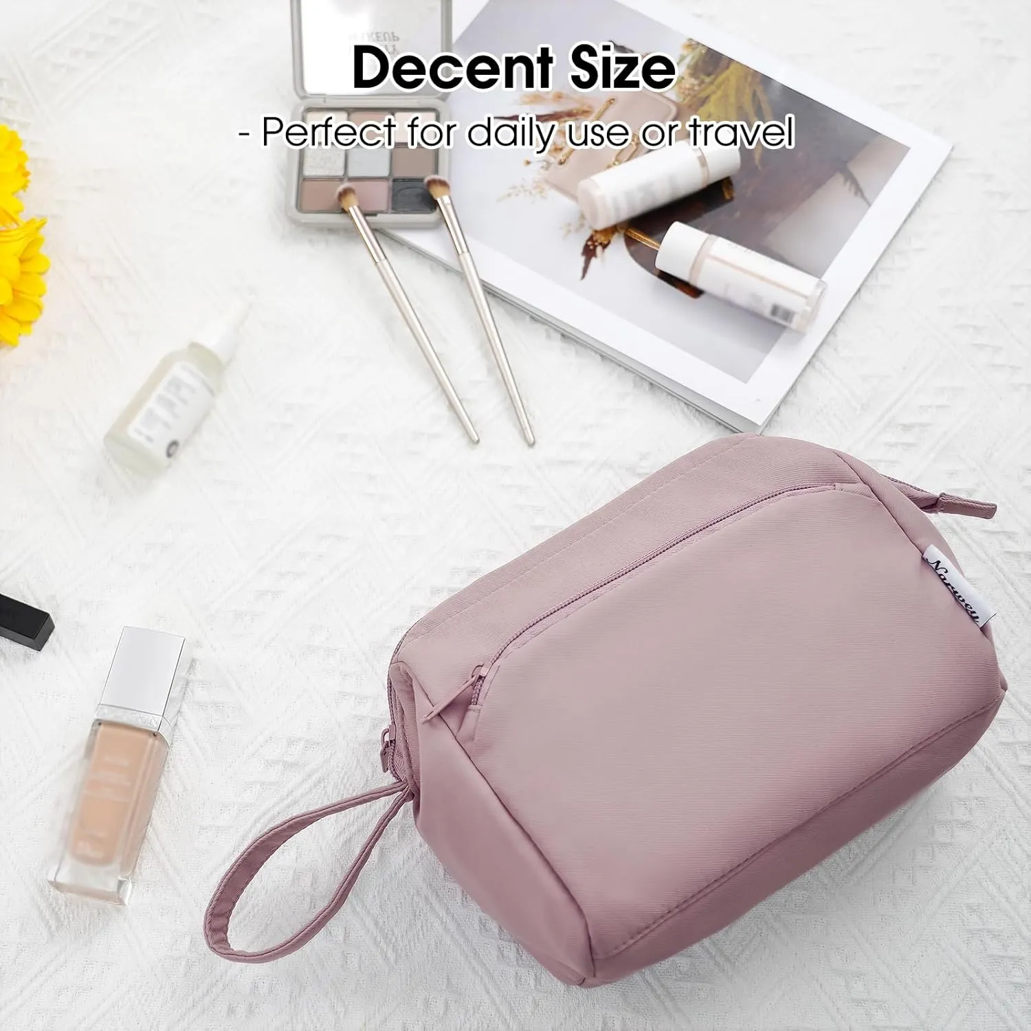 Narwey Large Makeup Bag Women Wide-open Make up Bag Travel Cosmetic Bag Organizer Toiletry Bag for Cosmetics Toiletries Accessories (Dusty Rose)