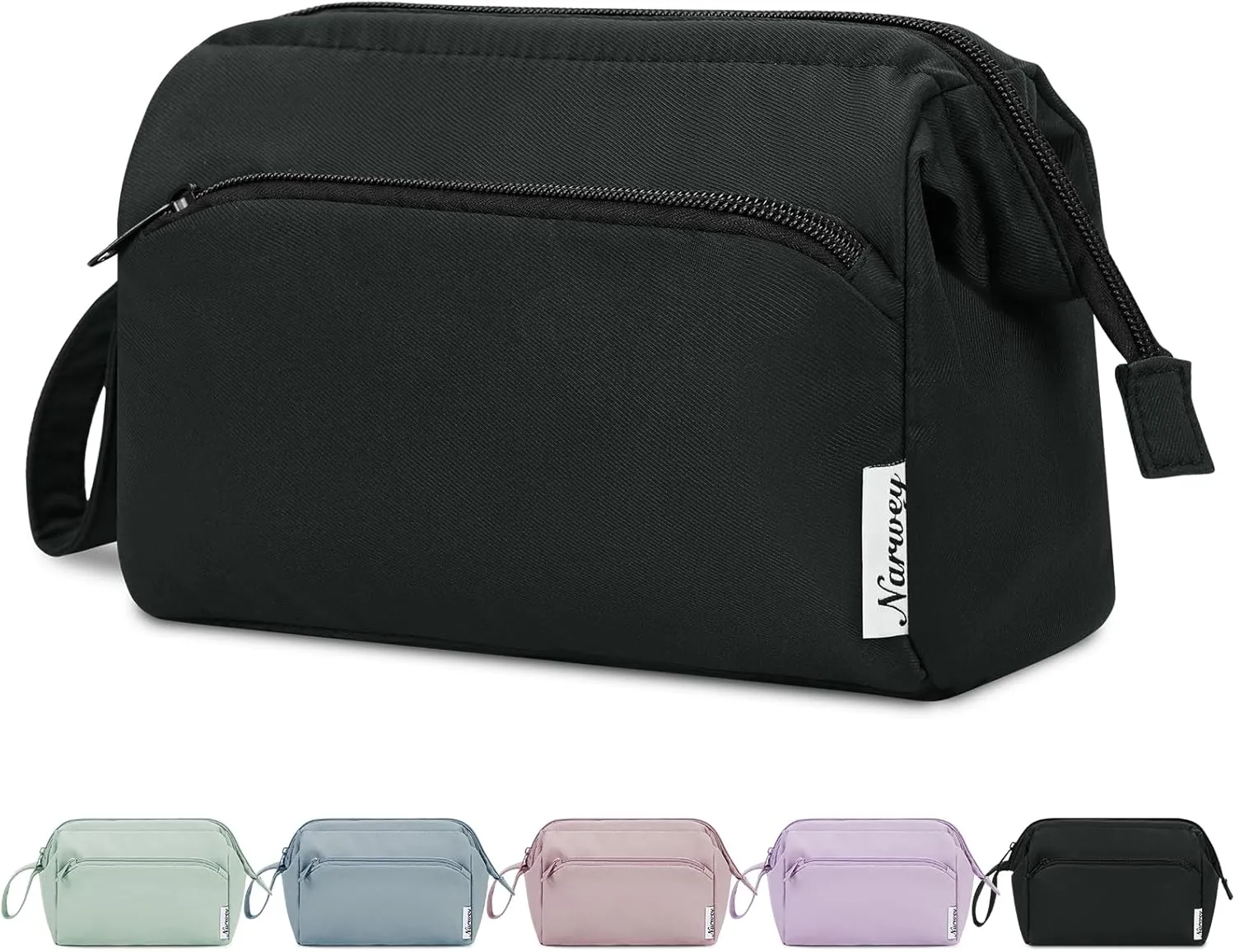 Narwey Makeup Bag Women Wide-open Make up Bag Travel Cosmetic Bag Organizer Toiletry Bag for Cosmetics Toiletries Accessories (Black)