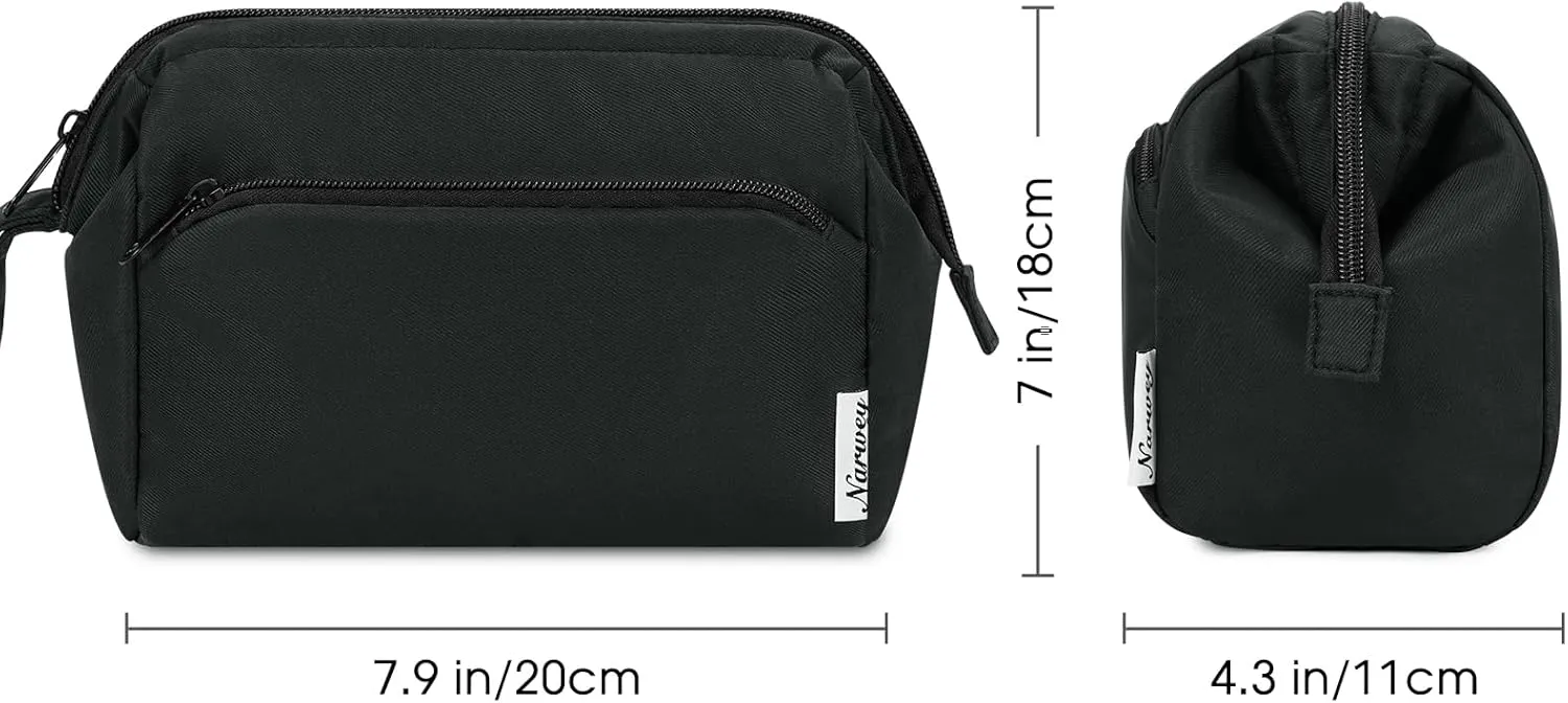 Narwey Makeup Bag Women Wide-open Make up Bag Travel Cosmetic Bag Organizer Toiletry Bag for Cosmetics Toiletries Accessories (Black)