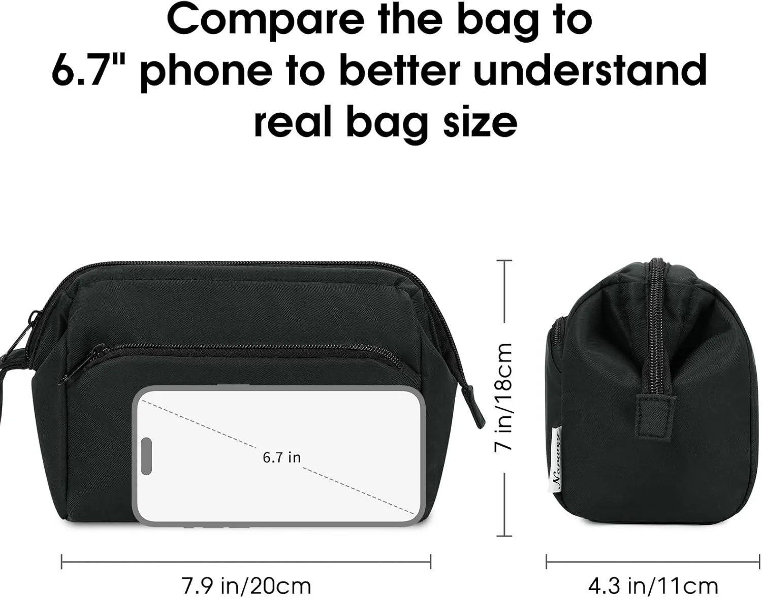 Narwey Makeup Bag Women Wide-open Make up Bag Travel Cosmetic Bag Organizer Toiletry Bag for Cosmetics Toiletries Accessories (Black)