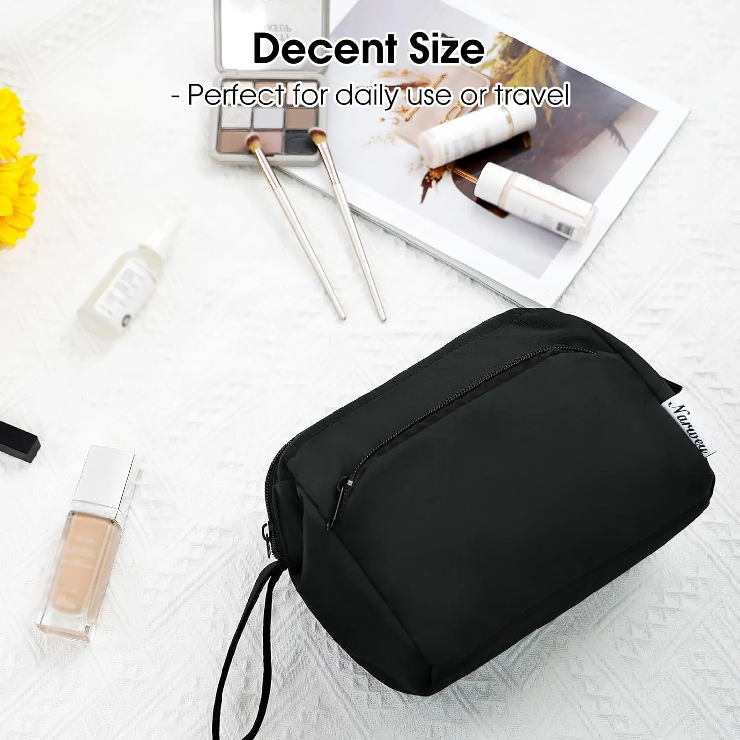 Narwey Makeup Bag Women Wide-open Make up Bag Travel Cosmetic Bag Organizer Toiletry Bag for Cosmetics Toiletries Accessories (Black)