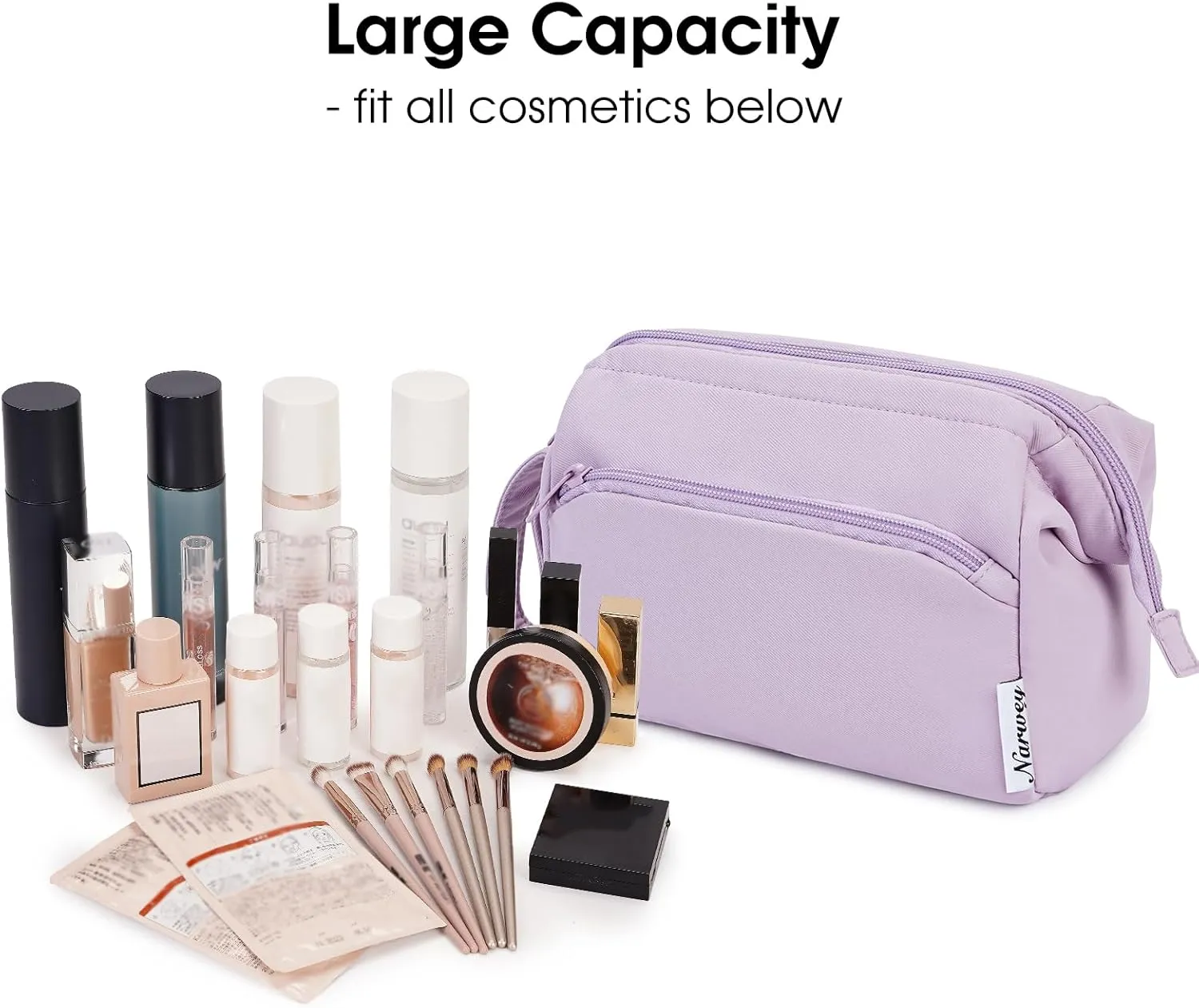 Narwey Makeup Bag Women Wide-open Make up Bag Travel Cosmetic Bag Organizer Toiletry Bag for Cosmetics Toiletries Accessories (Purple)