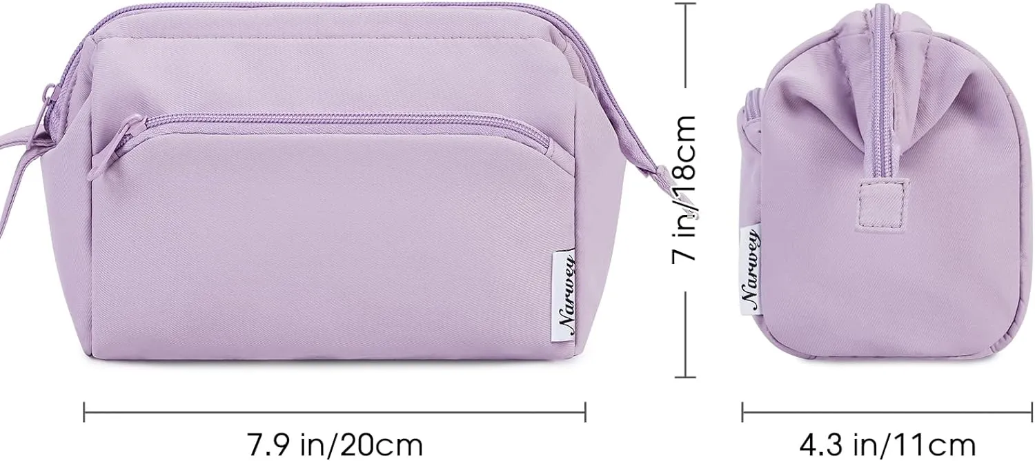 Narwey Makeup Bag Women Wide-open Make up Bag Travel Cosmetic Bag Organizer Toiletry Bag for Cosmetics Toiletries Accessories (Purple)