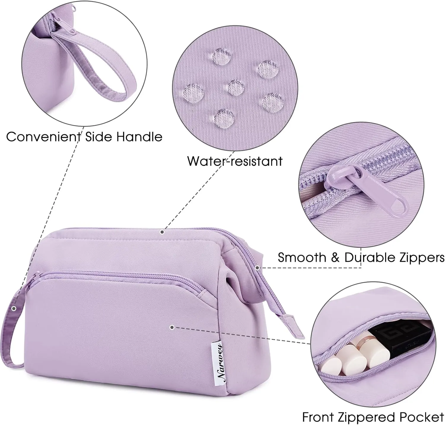 Narwey Makeup Bag Women Wide-open Make up Bag Travel Cosmetic Bag Organizer Toiletry Bag for Cosmetics Toiletries Accessories (Purple)