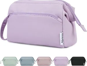 Narwey Makeup Bag Women Wide-open Make up Bag Travel Cosmetic Bag Organizer Toiletry Bag for Cosmetics Toiletries Accessories (Purple)