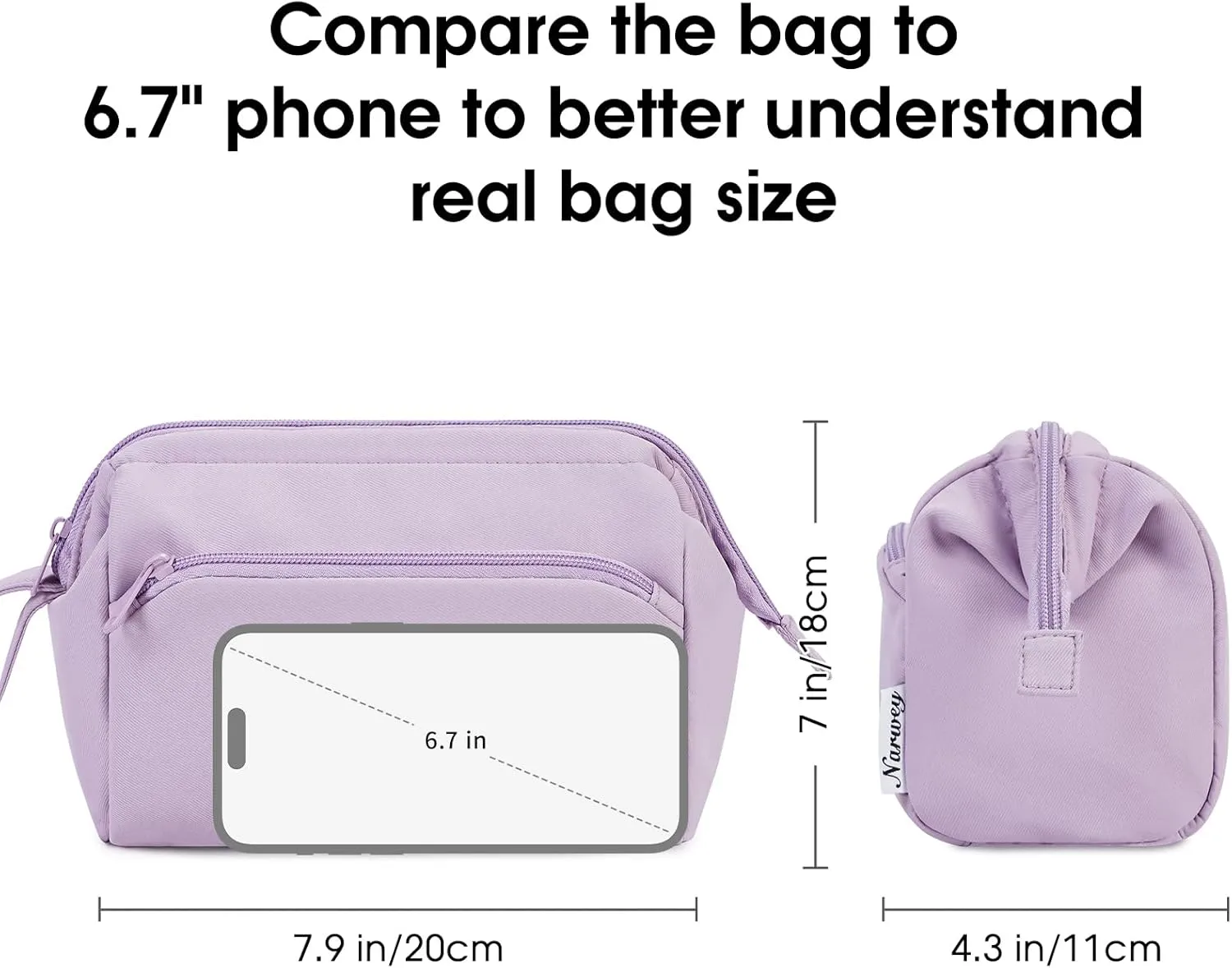 Narwey Makeup Bag Women Wide-open Make up Bag Travel Cosmetic Bag Organizer Toiletry Bag for Cosmetics Toiletries Accessories (Purple)