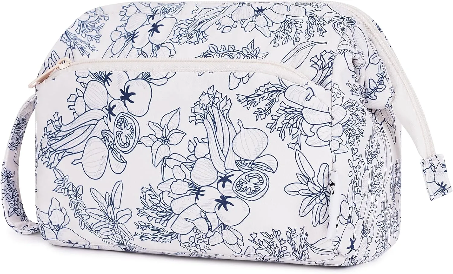 Narwey Women Makeup Bag Wide-open Make up Bag Travel Cosmetic Organizer Toiletry Bag for Cosmetics Toiletries Accessories (Navy Blue Flower)