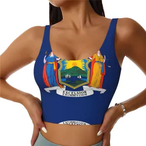 New York Flag Women's Sexy Sports Vest Sleeveless Athletic Gym T-Shirts Vest U-Shaped Back Quick Dry Top
