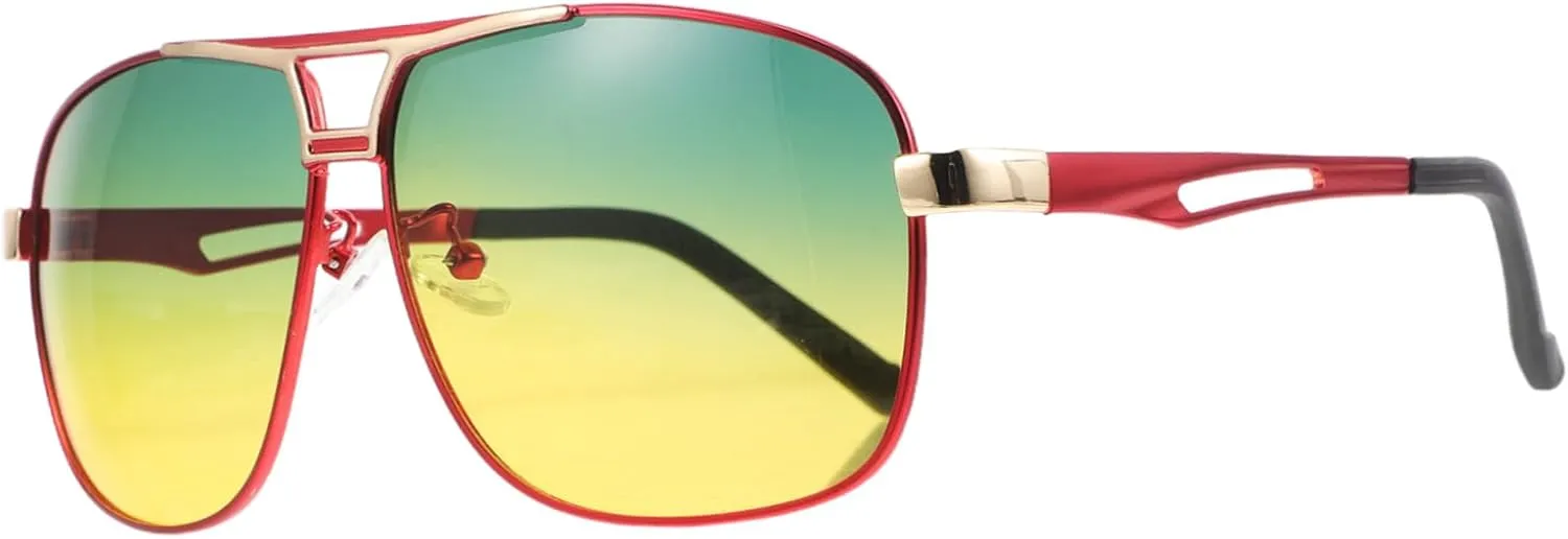 Night Vision Polarized Sunglasses Polarised Sunglasses Men Sun Glasses Sports Glasses Polarized Sports Wrap Around Shades Uv and Night Eyeglasses Zinc Alloy Red